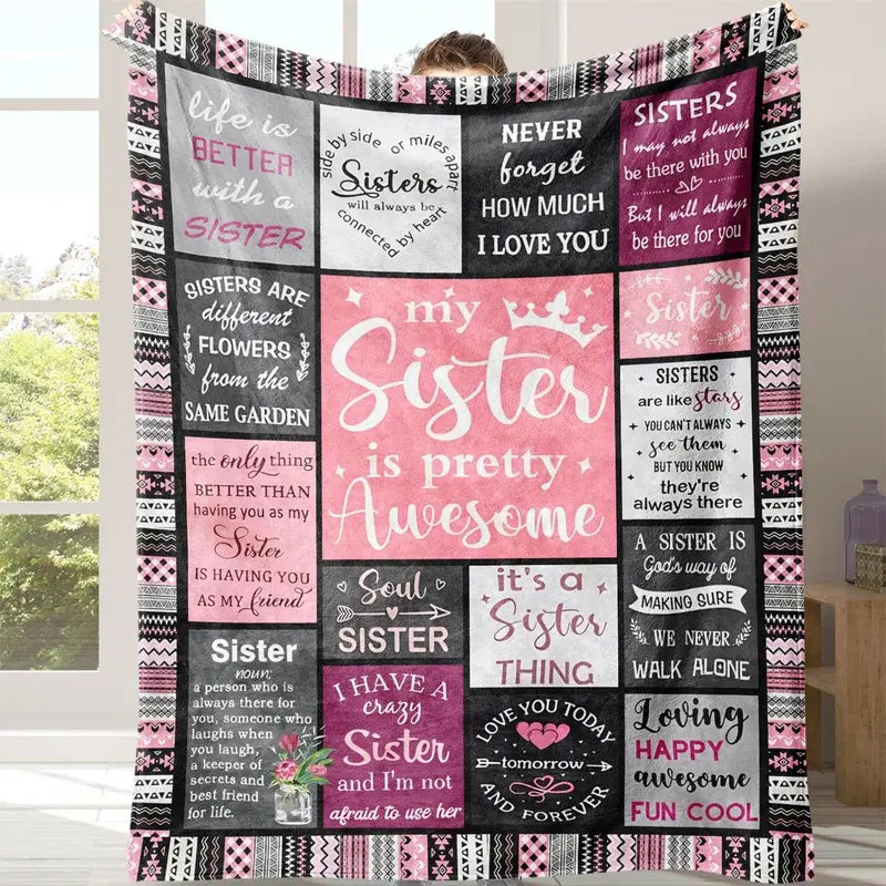 Letter Pattern Blanket with Storage Bag, 1 Count Soft Comfortable Throw Blanket, Warm Napping Blanket for Home Office Travel Camping