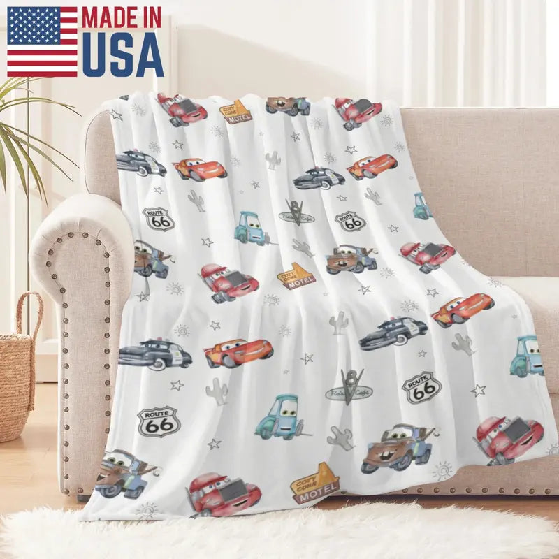 Disney Pixar Cars Characters Flannel Fleece Blanket - Anti-Fade Watercolor Pattern, Lightning McQueen & Mater Graphic, Multi-Size Soft Throw for Home, Travel Use as Holiday Gift