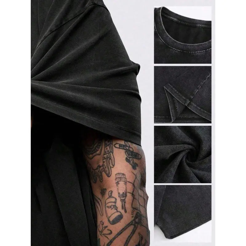 Men's 100% Cotton Baggy Vintage Acid Wash Fallen Angel Graphic T-Shirt - 90s Grunge Rock Oversized Short-Sleeve Menswear Tee, Retro Casual Dark Streetwear Outfits Top Crewneck Suits