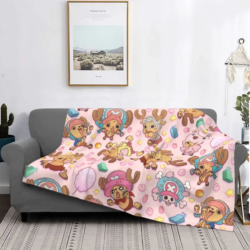 TONY TONY Chopper Blanket Flannel Spring Autumn Anime Multifunction Super Warm Throw Blanket for Bed Outdoor Bedspreads