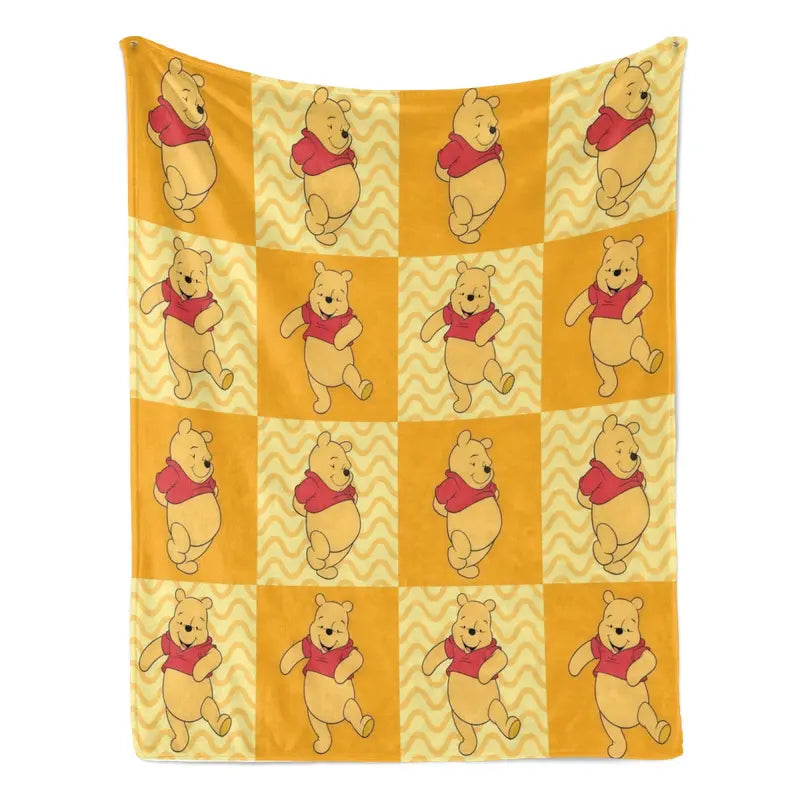 Disney Winnie the Pooh Cartoon Character Print Fluffy Soft Blanket - Flannel Fabric Cotton Blend, Bedroom Sofa Blanket, Multi-Purpose for Bed/Couch, Vintage Checkered Waves Anti-Fade Fleece Throw