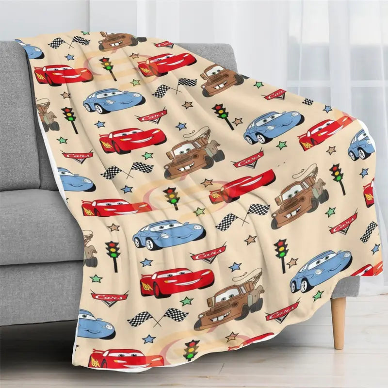 Disney Pixar Cars Lightning McQueen, Mater, Sally & Checkered Flag Christmas Present & Holiday Gift Fleece Throw Blanket