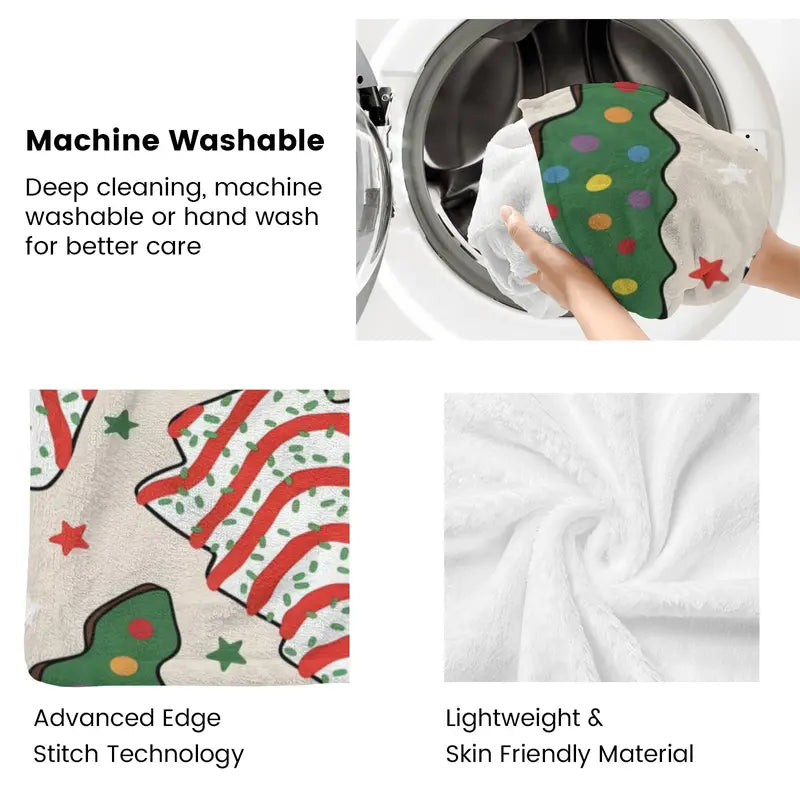 Christmas Tree Cake Flannel Throw Blanket - Modern Polyester, Skin-Friendly Soft Warm, Cookie Print, 30x40inch(76cm*102cm) Small for Little Baby, 40x50inch(102cm*127cm) for Kid, Machine Washable, All Seasons Indoor Home Decor, Perfect Birthday Gift