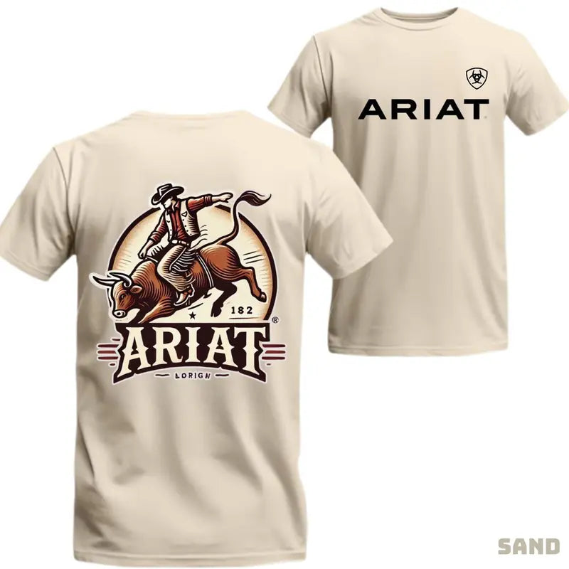 Ariat T-shirt - Western-style Bull Rider Design, Suitable For Both Men And Women Who Appreciate Cowboy Spirit And Strength
