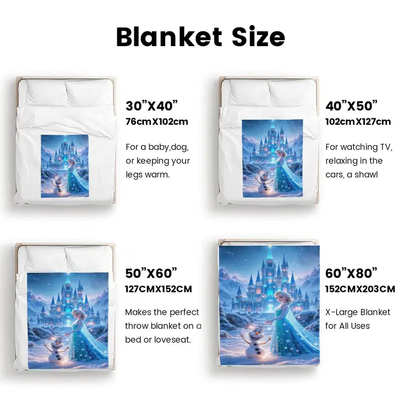 Disney 2026 Classic Frozen Elsa & Olaf Ice Castle Flannel Fleece Throw Blanket, Soft Fabric, Anti-Fade Princess Fairy Tale Prints, Winter Snow Graphics, Multi-Purpose for Bed-Couch Use, Ideal Holiday Gift, Blankets for Bed