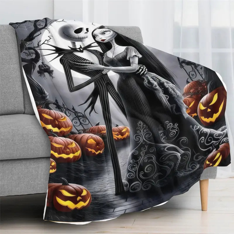 Disney 2026 New Classic Halloween Jack and Sally Pumpkin Patch Anti-Fade Print Cozy Fleece Blanket - Fluffy Soft Blankets with Soft Fabric, Gothic Aesthetic Multi-Size Decorative Throw for Bed, Holiday Gift