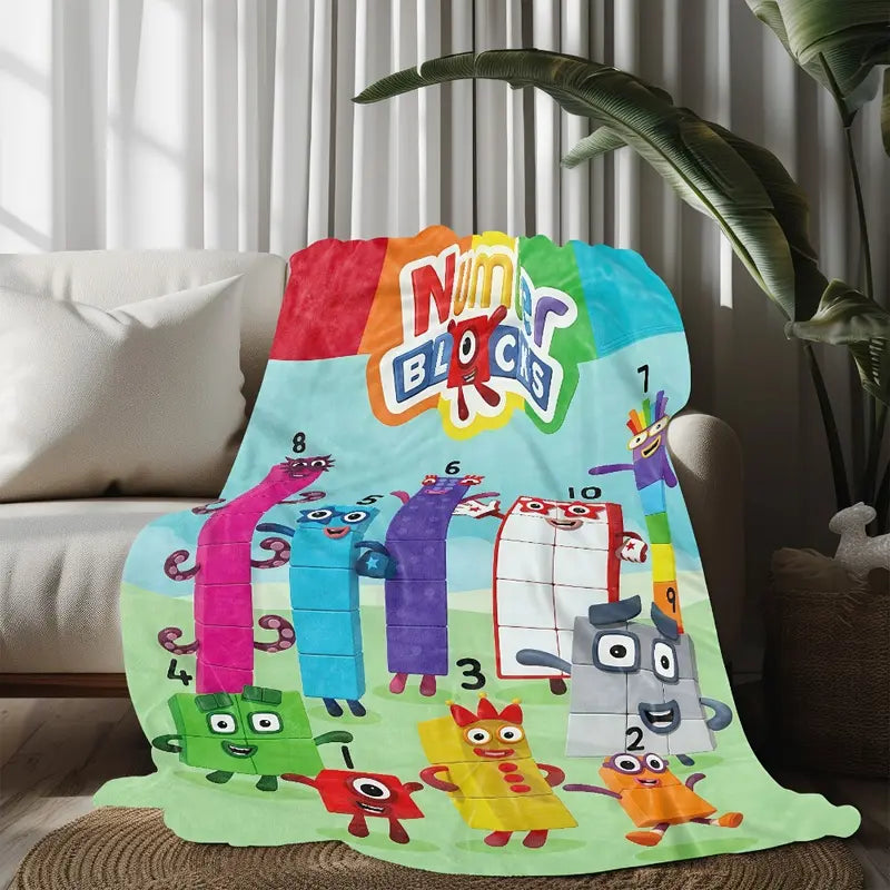 Colorful Cartoon Number Blocks Flannel Throw Blanket - Soft, Cozy, and Playful Design with Numbered Characters, Perfect for Home Decor and Casual Use, Allseason Comfort | Vibrant Throw