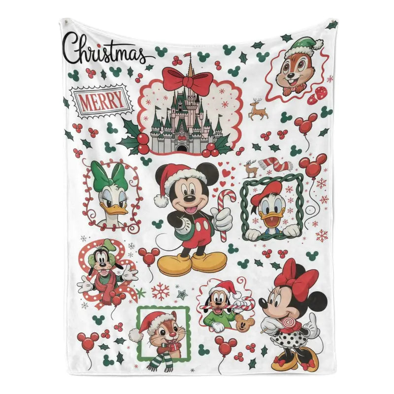 Disney Christmas Characters Plush Flannel Fleece Throw Blanket - Santa Mickey Mouse Character Print, Multi-Size, Soft Plush Texture, Festive Look & Christmas Fun, Home-Travel Use, Festive Holiday Gift