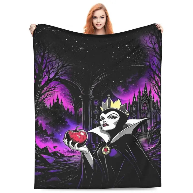 Disney Villain Evil Queen Character-Themed Halloween Plush Fleece Throw Blanket, Gothic Castle Graphic, Cozy Bedding for Bed/Couch, Holiday Gift, 50x60in, Character-Themed Blanket