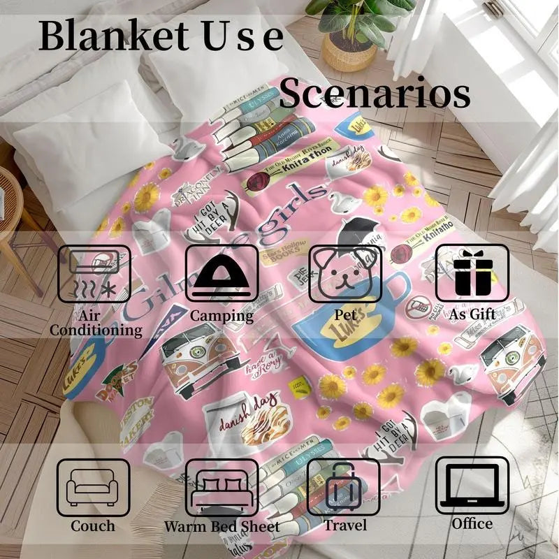 Gilmore Girls Themed Floral Flannel Throw Blanket - Gilmore Girls Merch, Super Soft Printed, 1-Count, Home & Travel Bedding, Cozy, Decorative, Blankets and Throws Essential for Couch, Bed or Desk