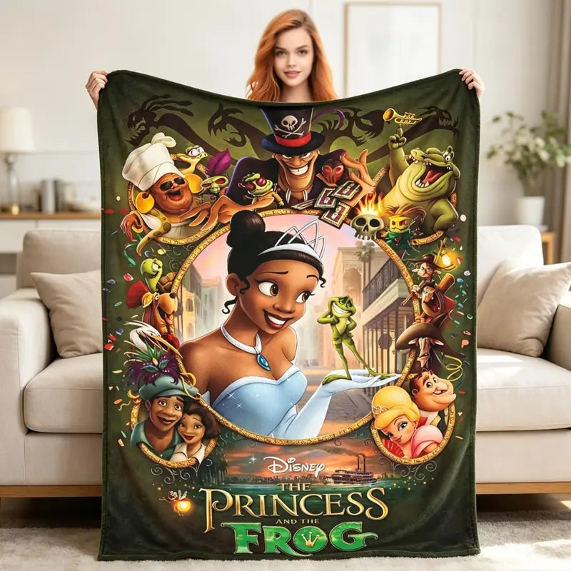 Disney Classic 2026 The Princess and the Frog Tiana Character-Themed Blanket, Anti-Fade Print, Vibrant Graphics, Cozy Plush Fabric, Multi-Size for Bed/Couch, Halloween Gift