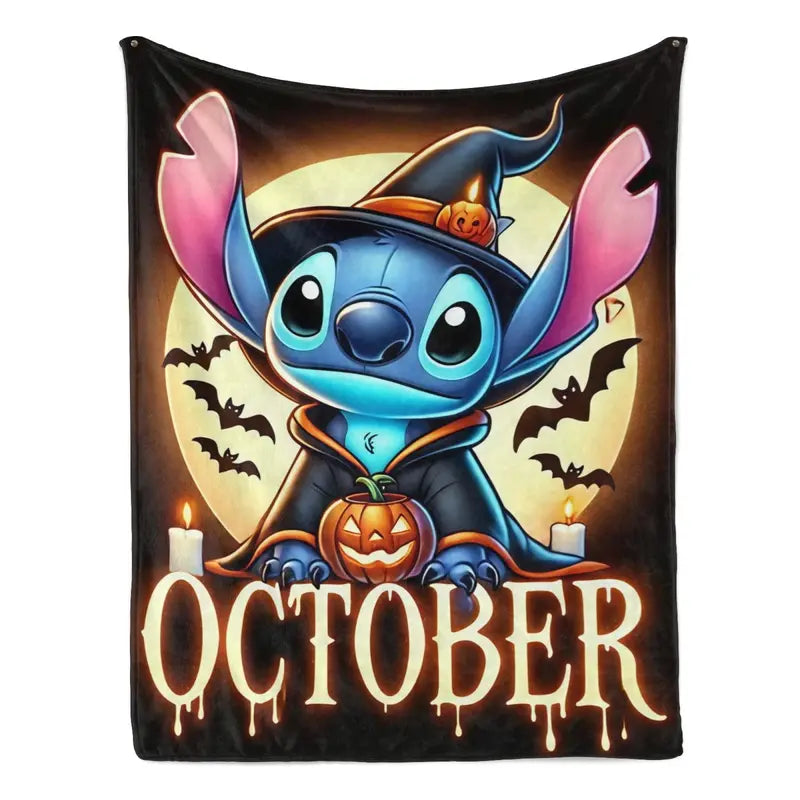 Disney Lilo & Stitch Graphic Halloween Throw Blanket - Witch Halloween Print Flannel Fleece, Ultra-Soft Spooky Blanket, Whimsical Home Decor, Multi-Purpose Holiday Gift for Home/Office