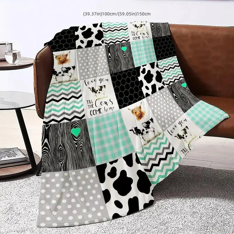 Cow Print Quilted Throw Blanket, 1 Count Soft Comfortable Warm Napping Blanket, Cozy Blanket Throw, Cool Bedroom Bedding Blankets for Home Office School Dormitory Outdoor Camping, Soft Comfy Blanket, Cow Pattern Blanket