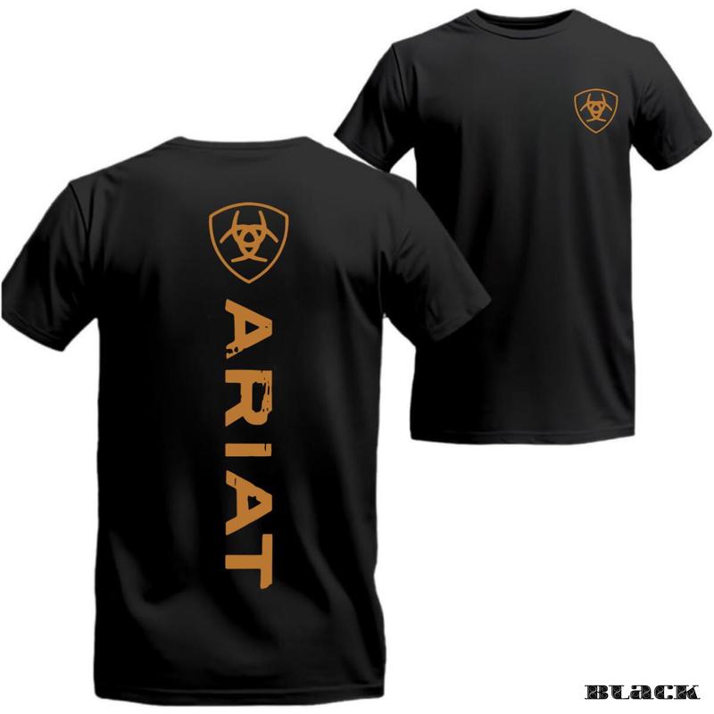 Ariat T-shirt - Minimalist Brand Logo With Vertical Text Design, Modern Style, Suitable For Men And Women, Soft And able Material