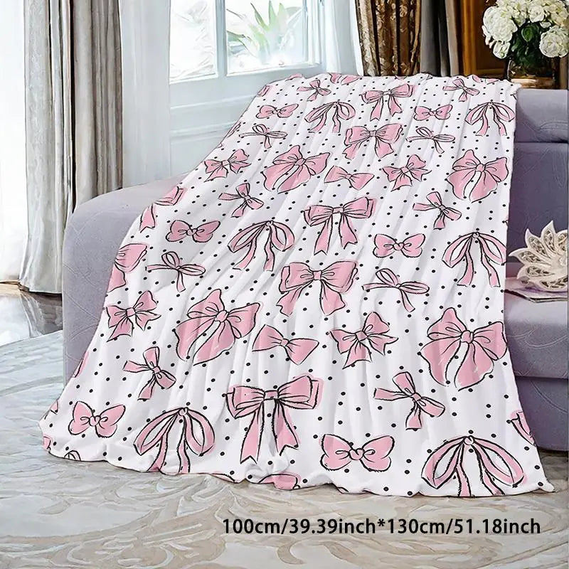 Bow Print Blanket, 1/2/3 Counts Soft Comfortable Throw Blanket, Travel Sofa Bed Blanket, Office Home Decoration, Birthday Gift Blanket