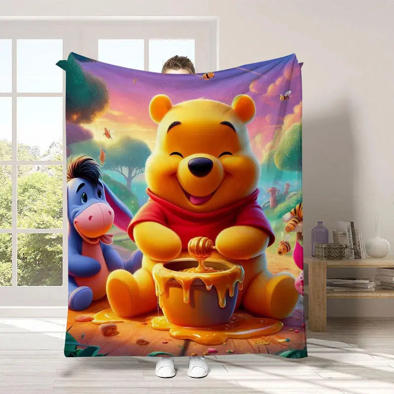 Disney Winnie the Pooh & Eeyore "Hunny" Pot Sunset Holiday Gift Fleece Throw Blanket, Christmas Present & Winter Bedding