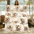 1Pc Fluffy Dog Blanket - Cute Animal Blanket with Adorable Puppy Faces, Soft Flannel Fabric 1-Piece Throw, Lightweight All-Seasons Warm Cover, Machine Washable for Small Dogs, Sofa & Bed Use