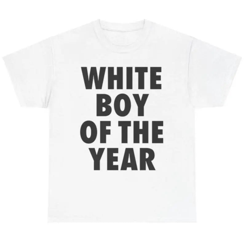 Men's Oversized Shortsleeve Pure Cotton Tshirt - "White Boy Of The Year" All Over Print, Round Neck, Durable Double Stitching, Customized Casual Streetwear Casual Cotton Tee