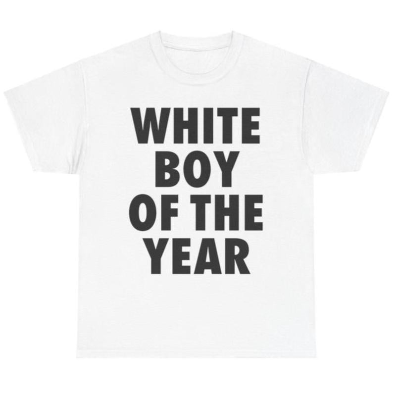 Men's Oversized Shortsleeve Pure Cotton Tshirt - "White Boy Of The Year" All Over Print, Round Neck, Durable Double Stitching, Customized Casual Streetwear Casual Cotton Tee