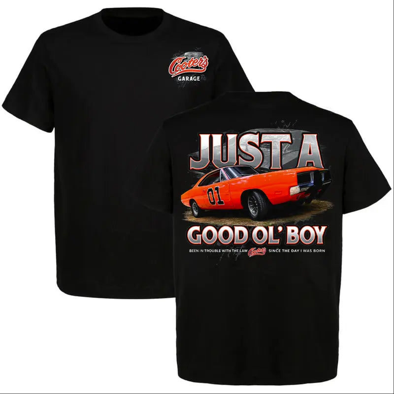 Men's Retro General Lee 01 Print 100% Cotton Unisex Fit Short-Sleeve Round-Neck Slim-Fit Casual Streetwear Menswear Top, All-Season Apparel for Classic TV Lovers, Black T-Shirt