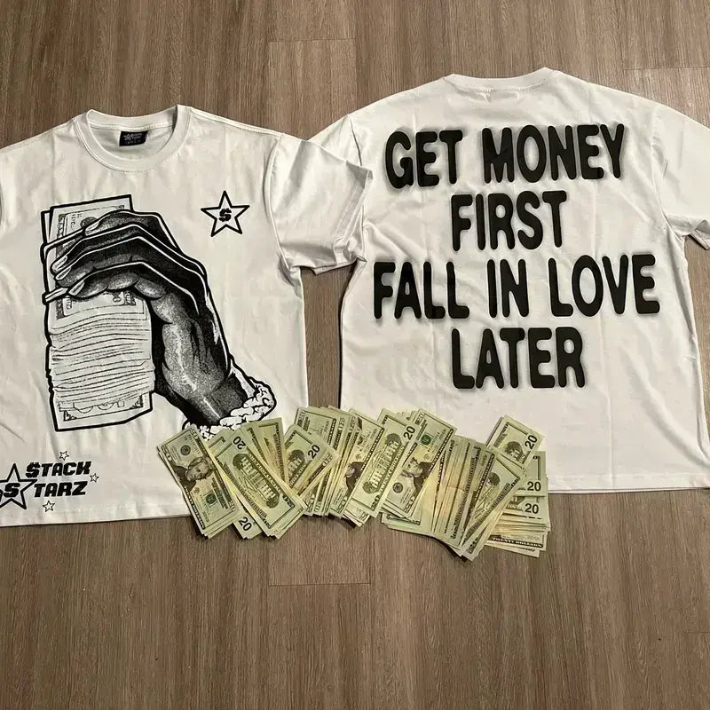 Men's Customized Loose "Get Money" Graphic Print Crew Neck T-Shirt, Menswear Casual Fashion Tees, Graphic Clothing, Machine Washable