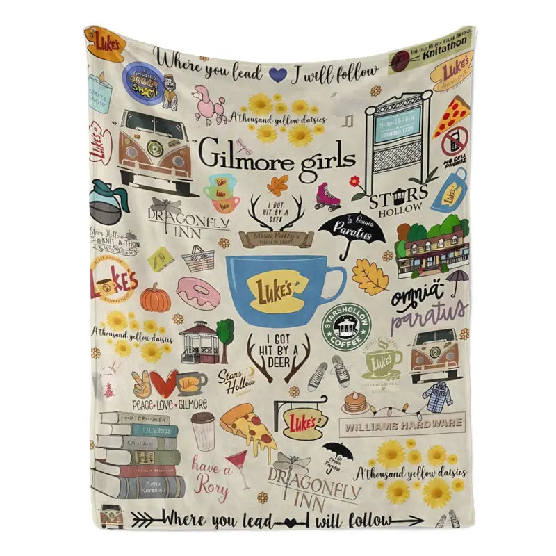 Gilmore Girls Themed Ultra-Soft Polyester Fleece Throw Blanket - SK Tj Maxx Collection, Fan-Collection Pick, Luke's Diner, Stars Hollow, Where You Lead Quotes, Couch/Bed Use, Living Room Decor, Home Décor, Machine Washable, Fleece Texture