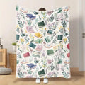 Digital Printed Flannel Flower Blanket - Illustrated, Botanical Art Print Design, Soft Warm All Season, Easy Care for Busy Homes, Machinewash Easy, Sofa to Office Use, Soft Warmth for Cold Nights, Machine Washable Birthday Gift