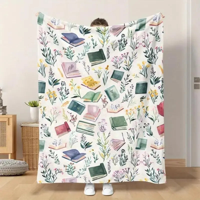 Digital Printed Flannel Flower Blanket - Illustrated, Botanical Art Print Design, Soft Warm All Season, Easy Care for Busy Homes, Machinewash Easy, Sofa to Office Use, Soft Warmth for Cold Nights, Machine Washable Birthday Gift