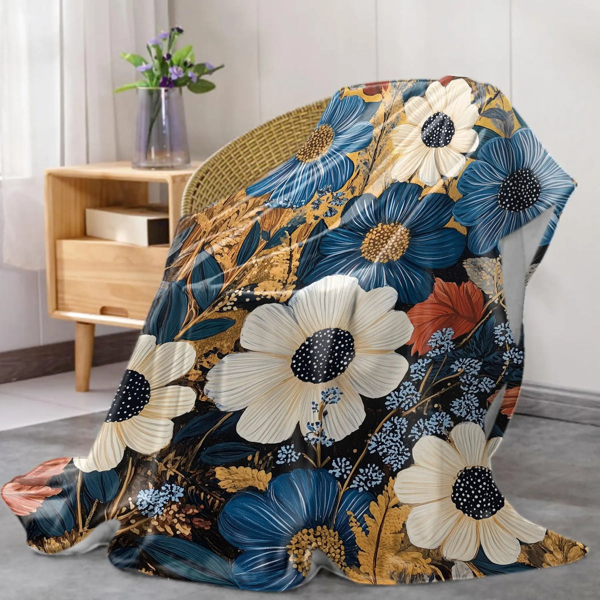 Vintage Flower Pattern Floral Print Blanket, 1 Count Soft Comfortable Warm Nap Throw Blanket, Cool Bedroom Bedding Blankets for Home Office Camping Dormitory
