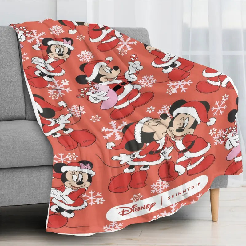 Disney Christmas Characters Plush Flannel Fleece Throw Blanket - Santa Mickey Mouse Character Print, Multi-Size, Soft Plush Texture, Festive Look & Christmas Fun, Home-Travel Use, Festive Holiday Gift