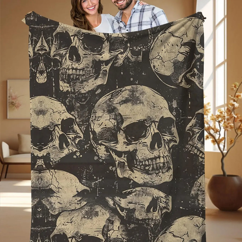 Skull Print Blanket, Stylish Blanket, Soft Comfortable, Soft Cozy Blanket, Cool Bedroom Accessories, Travel Sofa Bed Blanket, Office Home Decoration for Decor, Christmas Gifts, Christmas Decorations, Halloween