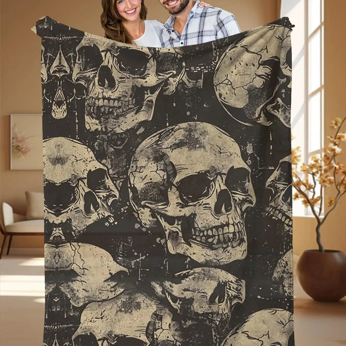 Skull Print Blanket, Stylish Blanket, Soft Comfortable, Soft Cozy Blanket, Cool Bedroom Accessories, Travel Sofa Bed Blanket, Office Home Decoration for Decor, Christmas Gifts, Christmas Decorations, Halloween