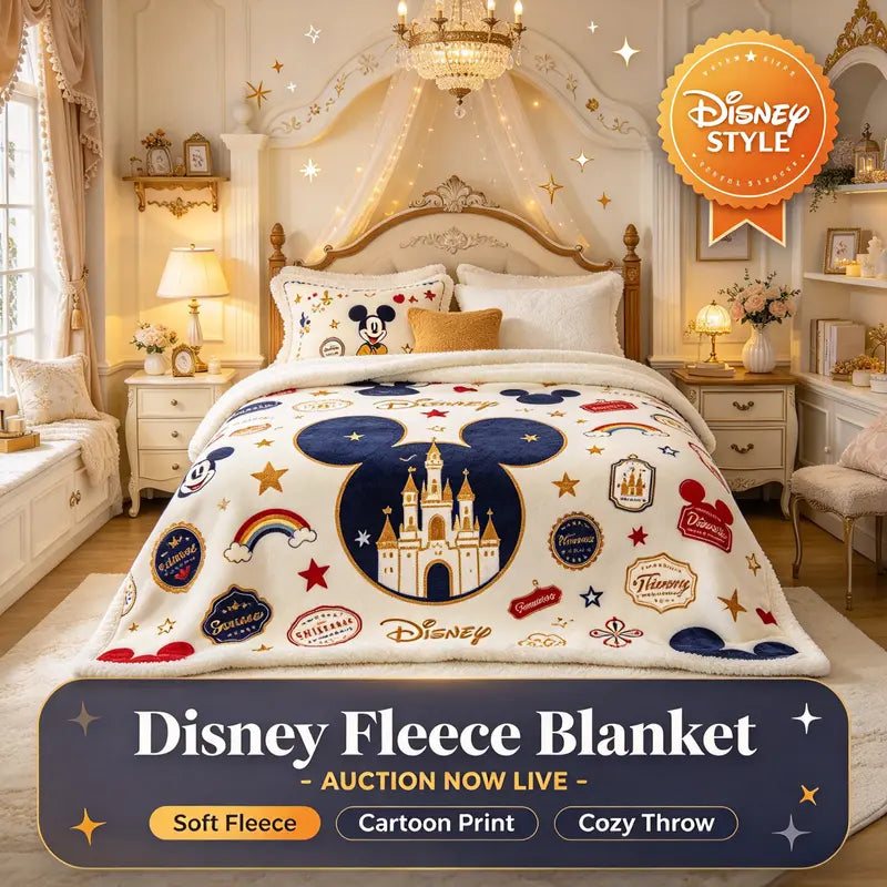 Disney Mickey Mouse Castle & Icons Auction Live Luxury Fleece Throw Blanket Blanket size 50 * 60 inches
