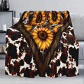 Vintage Animal Print Cow Flannel Knitted Fabric Throw Blanket - 250-300gsm Soft Polyester, Sunflower Motif, 30x40inch/50×60inch, Antipill Smooth, Home Decor, Adults, Sofa/Couch Covers, Christmas Gift for Sister 2 (White,Brown,Yellow)