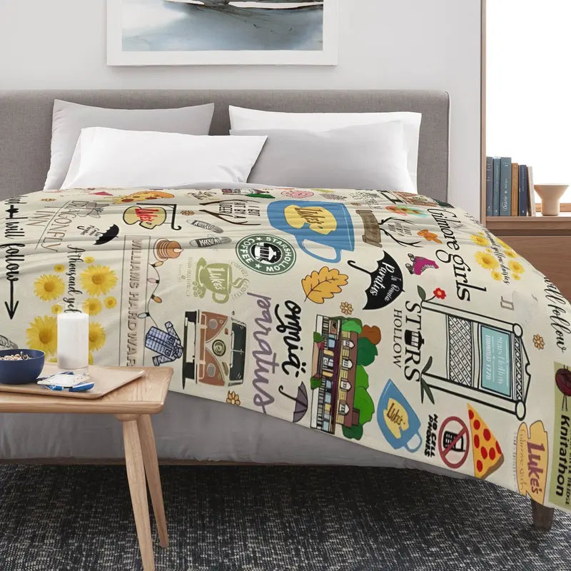 Gilmore Girls Themed Ultra-Soft Polyester Fleece Throw Blanket - SK Tj Maxx Collection, Fan-Collection Pick, Luke's Diner, Stars Hollow, Where You Lead Quotes, Couch/Bed Use, Living Room Decor, Home Décor, Machine Washable, Fleece Texture