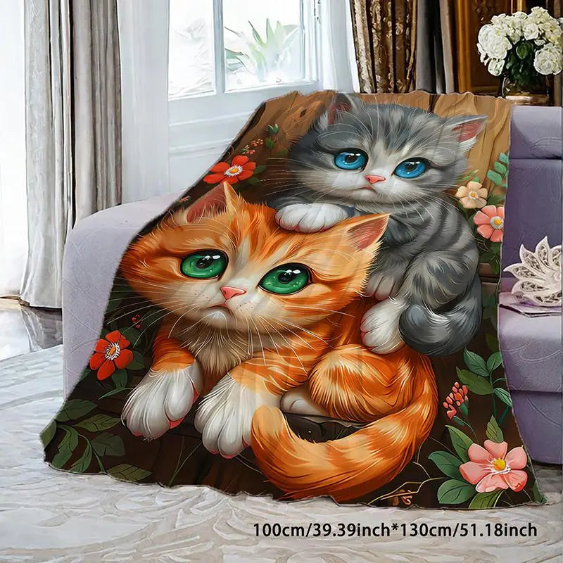 Cat Pattern Blanket, 1/2/3 Counts Soft Comfortable Throw Blanket, Soft Cozy Blanket, Cool Bedroom Bedding Blankets, Bed Sofa Blanket, Warm Napping Blanket for Home Office Travel