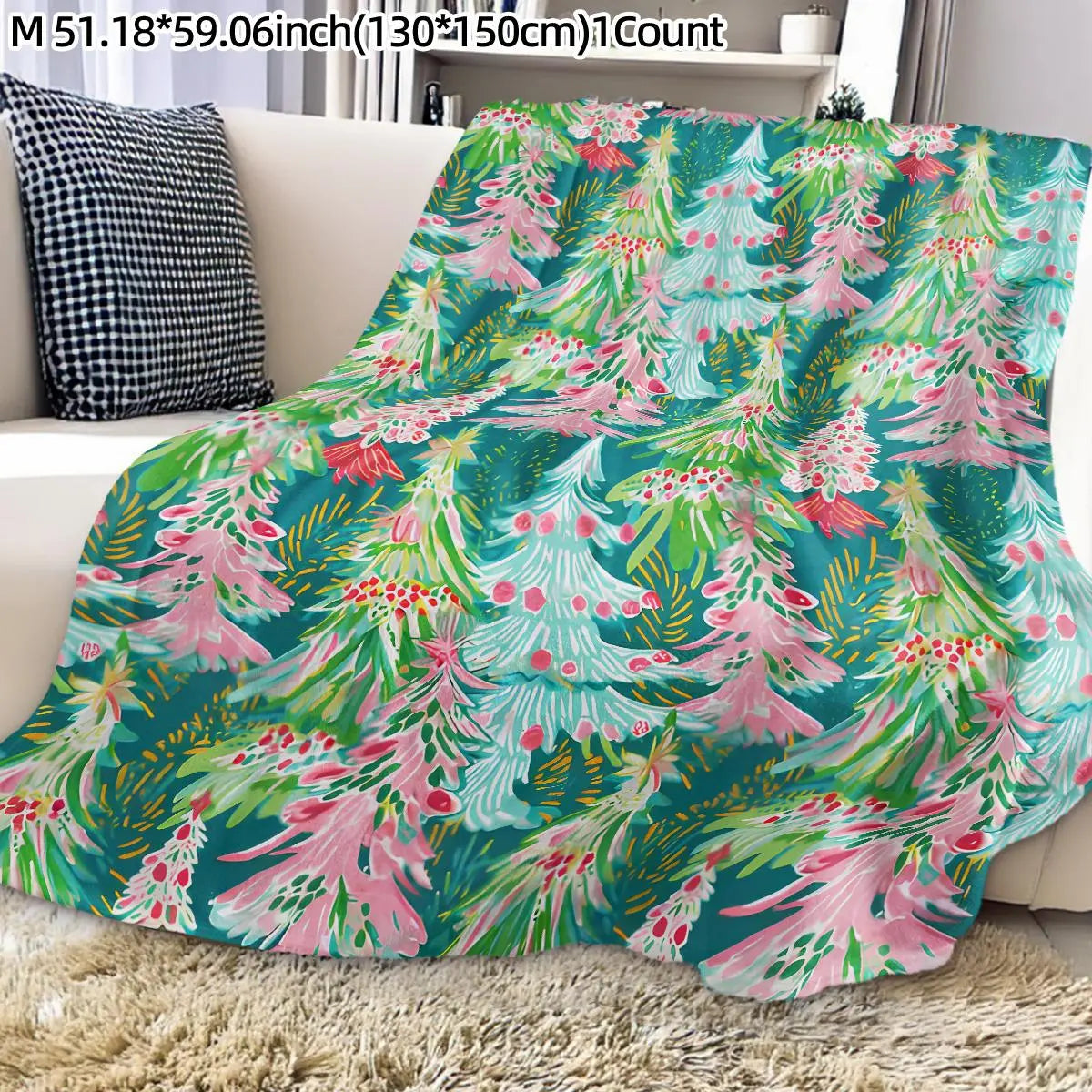 Christmas Tree Pattern Blanket, Soft Warm Throw Blanket, Air-conditioned Room Blanket, Warm Nap Blanket for Home Office Travel Camping, Cozy Blanket Throw
