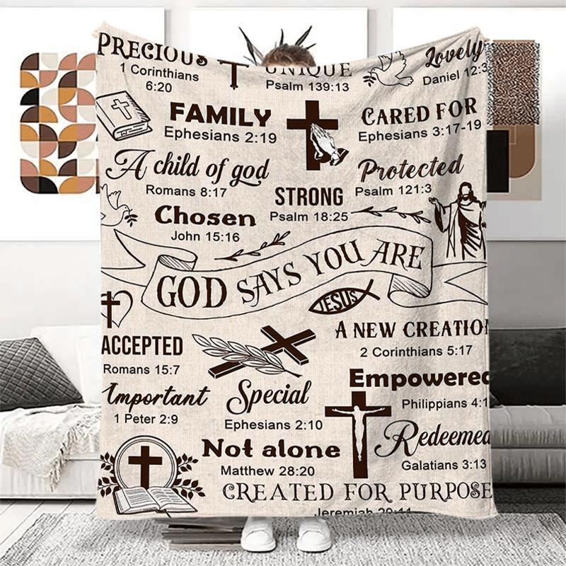 Cross Letter Pattern Fleece Blanket - Faith Inspirational Quote, Anime Design, Durable Fabric Throw - Cozy Religious Themed Soft Warm Blankets for Bed, Home Office Napping, Travel Comfort Gift Idea (40x50 inches, 50*60inch)