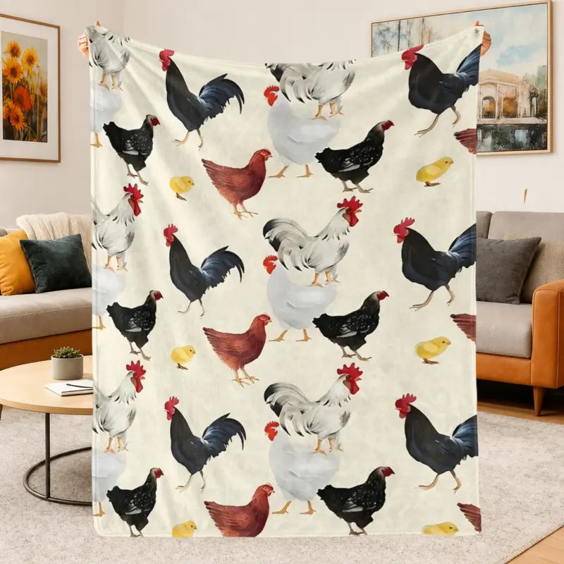 Soft Comfortable Funny Floral Chicken Flannel Throw Blanket,Farmhouse Hen Rooster Print Cozy Lightweight Blanket Rustic Country Farm Animal Couch Bed Sofa Decor,Christmas Holiday Gift for Chicken Lovers Women Girls
