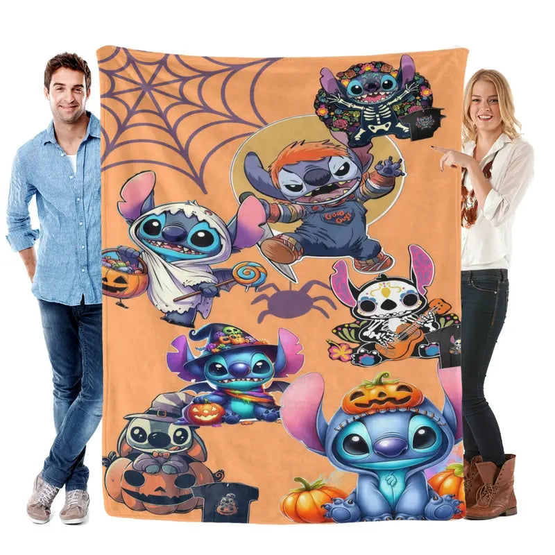 Disney Stitch Halloween Friends Horror Mashup Fleece Throw Blanket, Spooky Graphic, Soft, Comfort, for Bed, Couch, Gift,comfrt