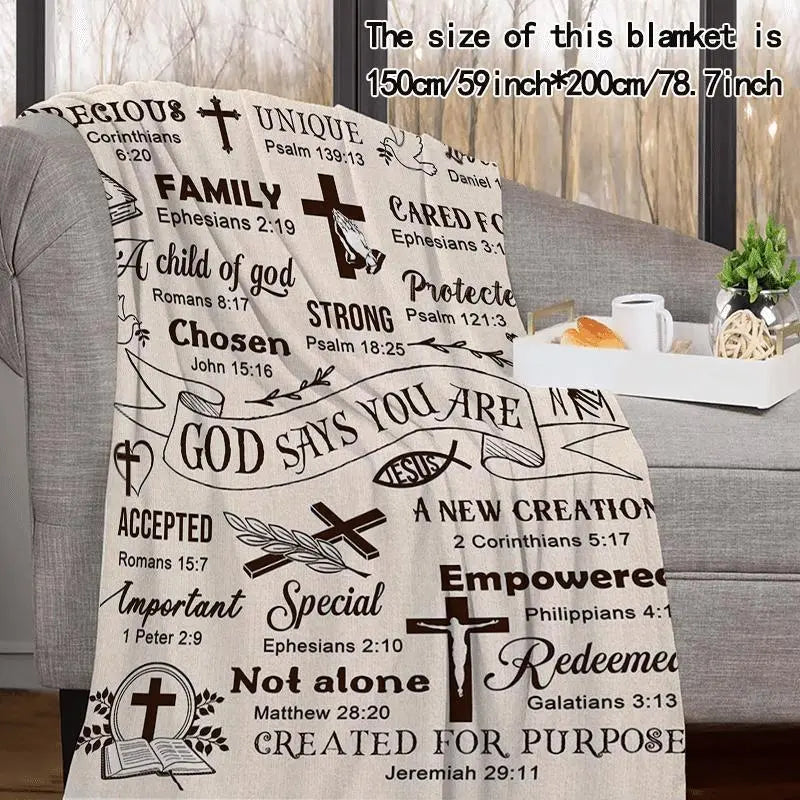 Cross Letter Pattern Fleece Blanket - Faith Inspirational Quote, Anime Design, Durable Fabric Throw - Cozy Religious Themed Soft Warm Blankets for Bed, Home Office Napping, Travel Comfort Gift Idea (40x50 inches, 50*60inch)