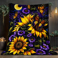 Digital Printed Sunflower Nature Art Graphic Throw Blanket - 100% Polyester, Traditional Style, Wrinkle Resistant, Flannel Finish, AC-Room Breathable, Multi-Size, Lightweight Drape, Soft, Warm, All-Season Aesthetic Throw Blankets for Bedrooms, Sofas