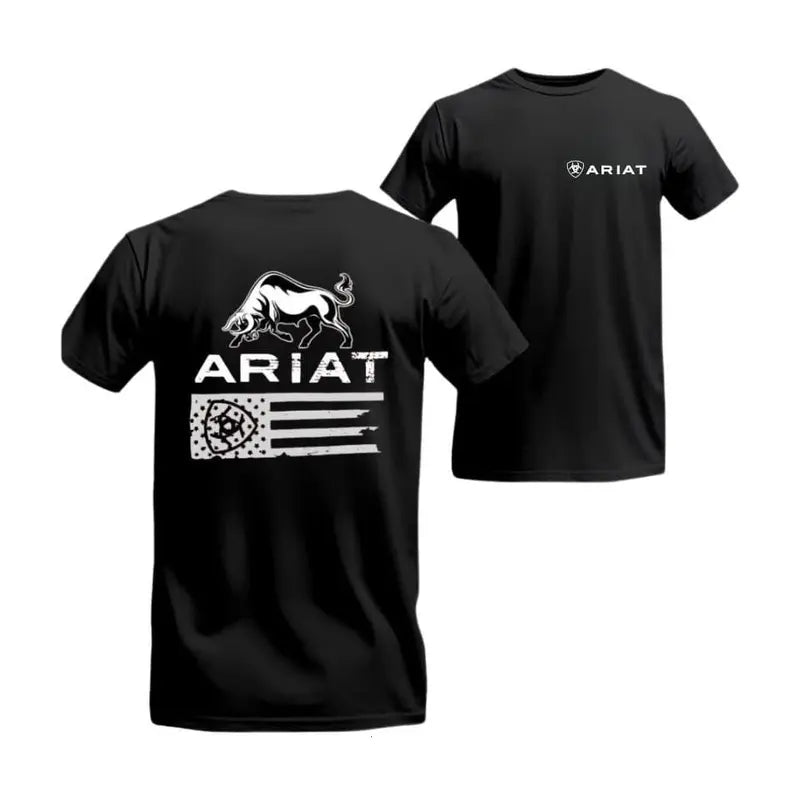 Ariat Bull Flag T-shirt - Strong Bull And American Flag Design, Perfect For Western Style And Patriotic Wear, Top, , Streetwear, Summer, Casual, Unisex