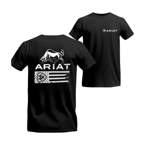 Ariat Bull Flag T-shirt - Strong Bull And American Flag Design, Perfect For Western Style And Patriotic Wear, Top, , Streetwear, Summer, Casual, Unisex