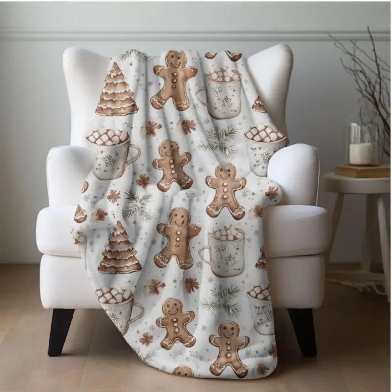 Gingerbread Man Printed Flannel Blanket Throw - Cozy, Gentle Soft Boho Home Decor for Christmas, Ideal Gift for Family, Perfect for Hot Cocoa Moments, Cozy Blanket