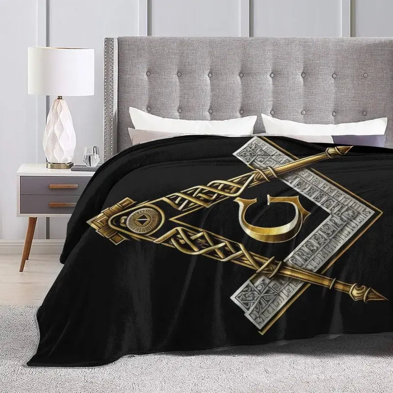 Unisex Masonic Master Mason Flannel Throw Blanket - 60×80in Full Cover, 280g Heavyweight Plush, All-Seeing Eye Art, Masonic Symbols Print, Soft Cozy, Machine Washable, Contemporary All-Season Aesthetic Blanket, Symbolic Gift for Bed, Couch