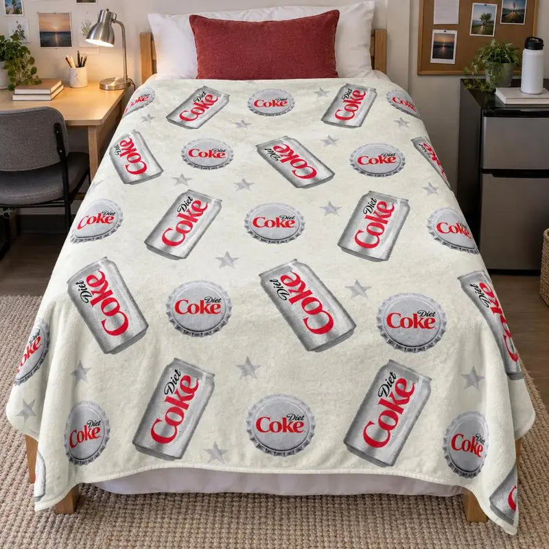 Diet Coke Bottle Cap Slogan Print Flat Velvet Blanket - Soft Comfy, Machine Washable, Easy to Care For, Stylish Fleece Throw for Indoor & Outdoor Lounging, Summer Bedding Gift (Sohochic)