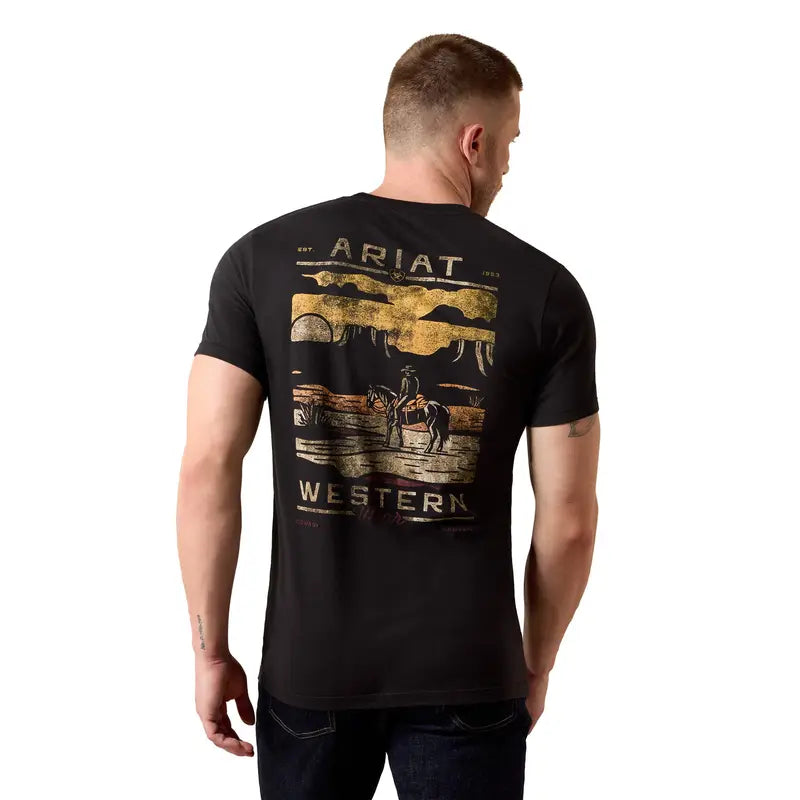 Ariat Men's Casual Ribbed Cotton Short-Sleeve Monument Caucho Black Graphic T-Shirt, Menswear Style 10079502
