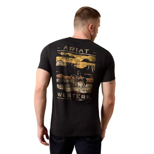 Ariat Men's Casual Ribbed Cotton Short-Sleeve Monument Caucho Black Graphic T-Shirt, Menswear Style 10079502