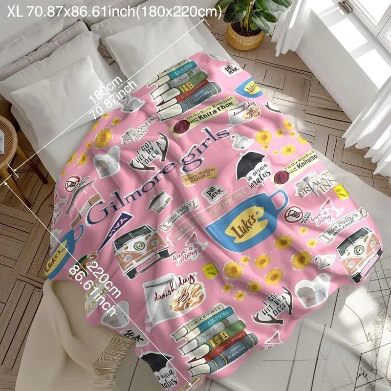 Gilmore Girls Themed Floral Flannel Throw Blanket - Gilmore Girls Merch, Super Soft Printed, 1-Count, Home & Travel Bedding, Cozy, Decorative, Blankets and Throws Essential for Couch, Bed or Desk